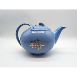 Vintage Hall USA Pottery 0749 Tea Pot Hook Cover Lid Cadet Blue Floral 1940's